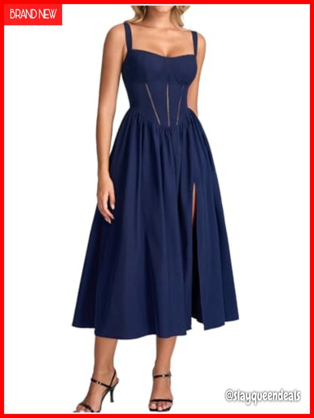 Floral Corset Midi Dress Square Neck Smocked A-Line Pockets Wedding Guest
